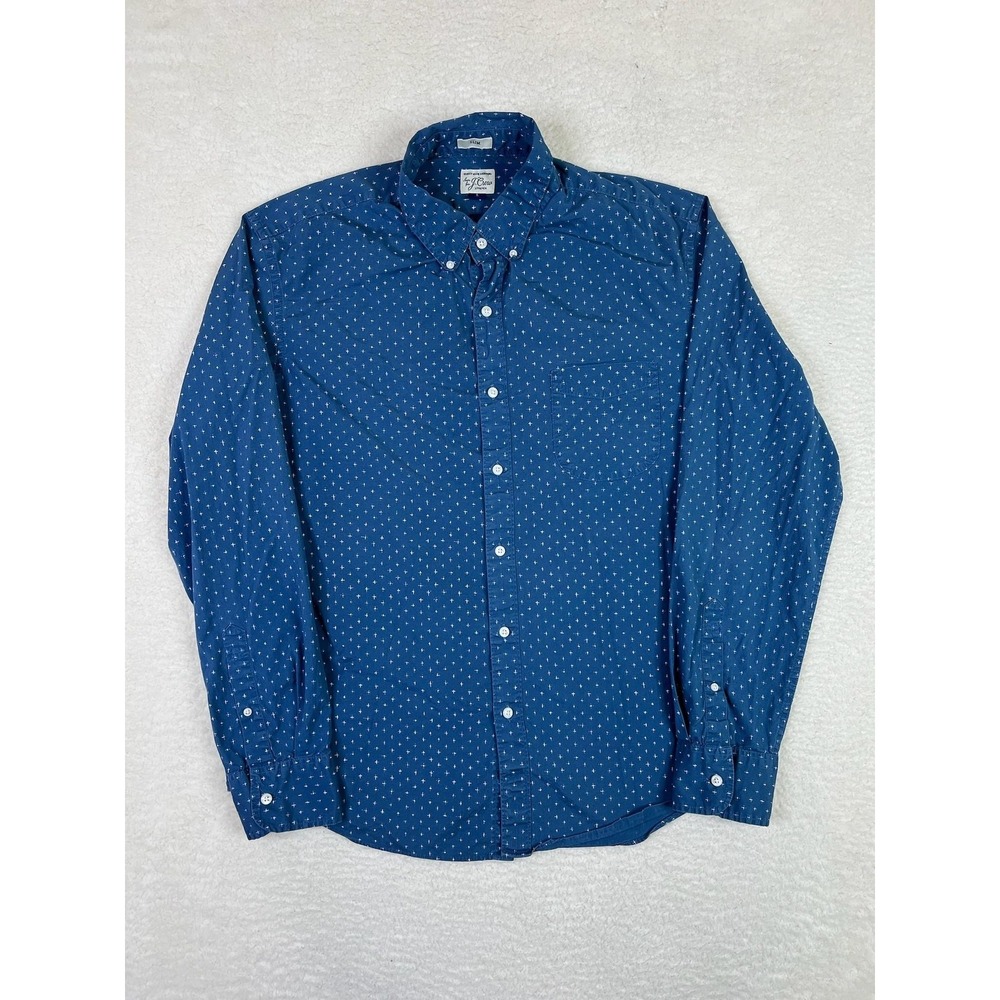 J.Crew Shirt Mens Large Blue Geometric Secret Wash Stretch LS Button Up Slim